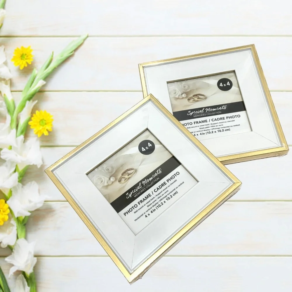 Set of 2 Picture Frames Ivory White Gold Photo Frame with Mat Poster Frame 4x4in